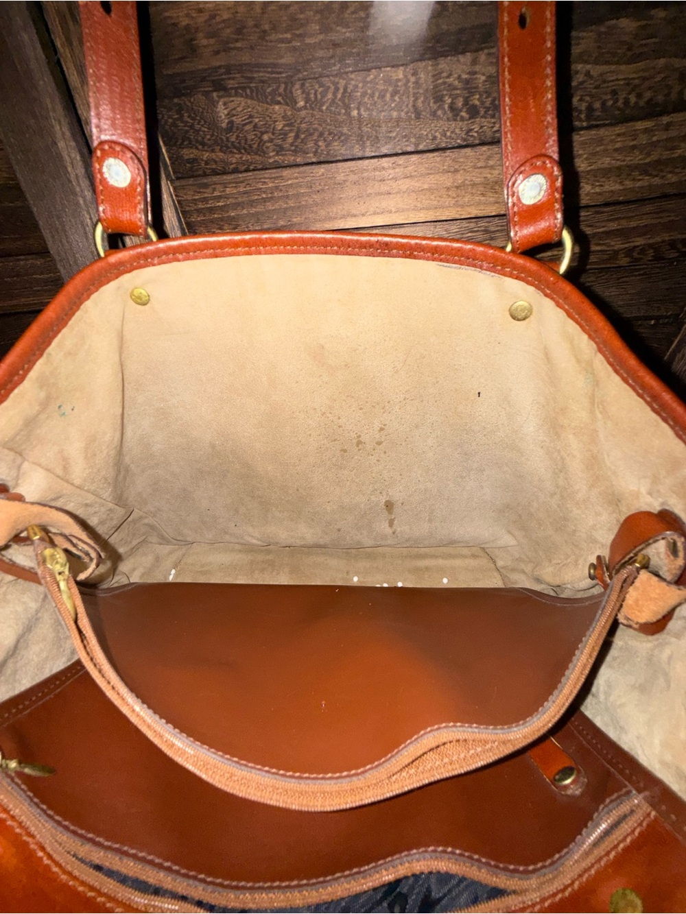 Vintage Dooney & Bourke AWL British Tan Large Leather Shopper Tote Duck Logo USA - Picture 5 of 9